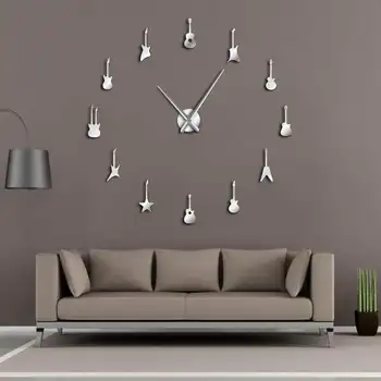 

Variety Guitar DIY Frameless Big Needles Frameless Giant Wall Clock Music Room Decor Rock n Roll Guitar Watch Guitarist Gift
