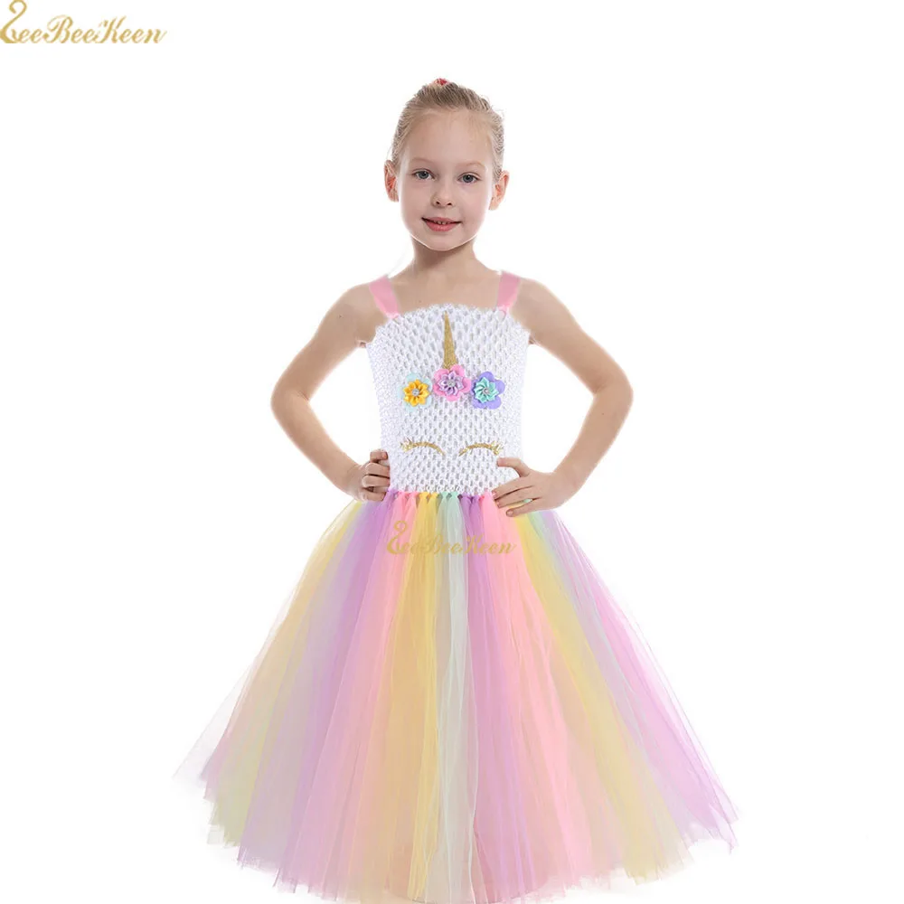 Детское платье с единорогом; карнавальный костюм с единорогом; платье радуги; детское розовое милое платье принцессы; вечернее длинное платье для девочек