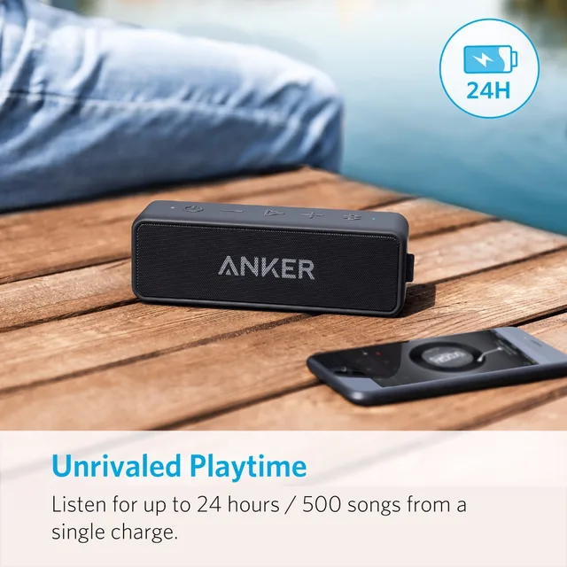 Anker Soundcore 2 Portable Wireless Bluetooth Speaker Better Bass 24-Hour Playtime 66ft Bluetooth Range IPX7 Water Resistance 3