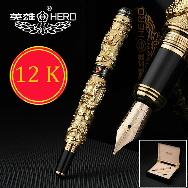 Ручка перьевая China Dragon 12K Золотая, 0,5 мм, полностью Металлическая, 1050