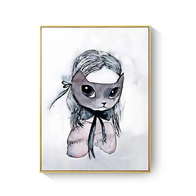 Coolest Nordic Wall Art Cartoon Rabbit Fox Girl On The Swing Mask