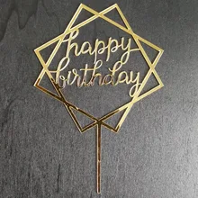 20 шт пользовательские Золотые Зеркальные украшения для торта, золотистый акриловый с днем рождения
