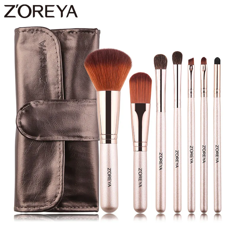 

Zoreya Brand Synthetic Hair Makeup Brushes Foundation Eye Shadow Powder Angled Brow Concealer Sponge Makeup Brush Set 7pcs