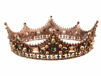 

Baroque Style Pearl Crown Party Prom Vintage Tiara Full Crystal Big King Queen Tiara and Crown Bridal Wedding Hair Accessories