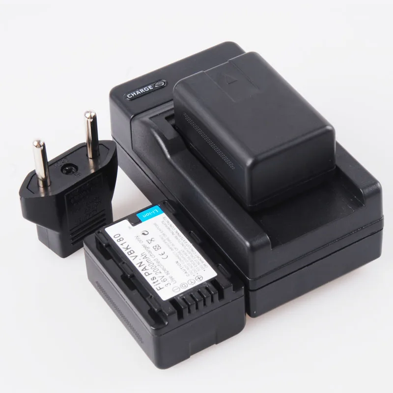 2 Pack VW VBK180 Battery + Charger for Panasonic SDR H100 H101 HC V500