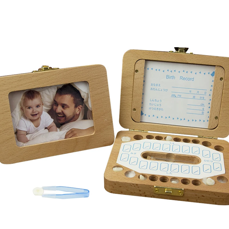 

Wooden box of baby teeth Chinese Japan English organizer Storage of baby teeth pick teeth