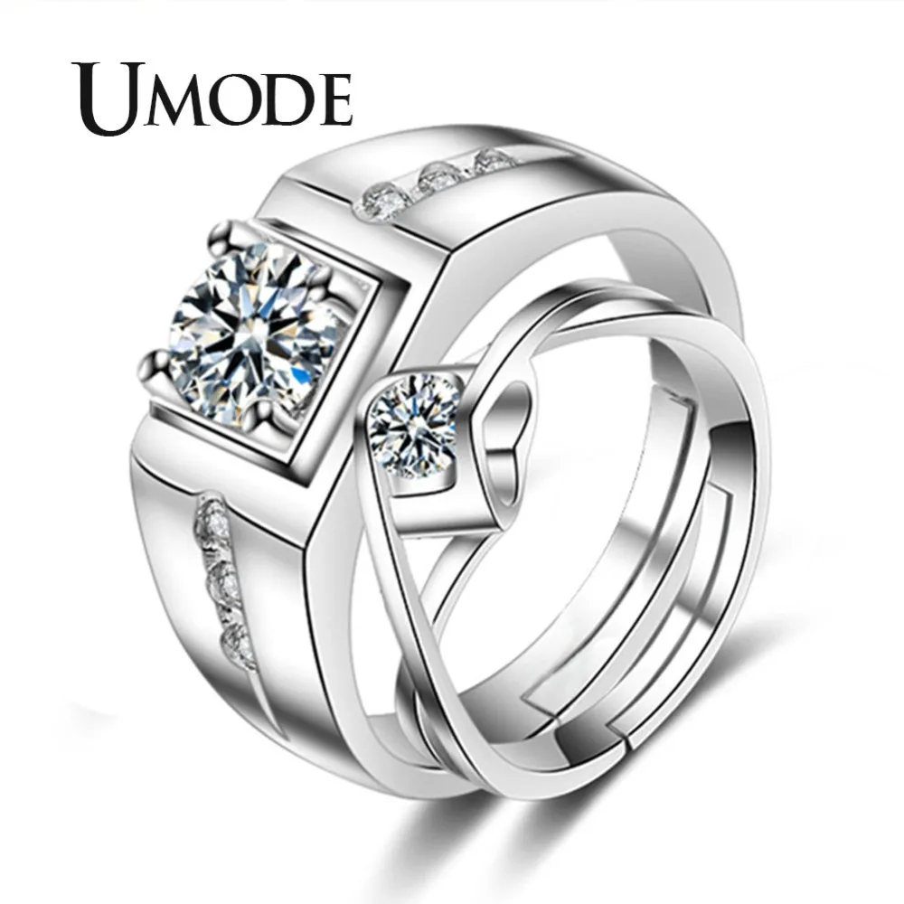 UMODE Brand Engagement Zirconia Mens Womens Love Resizable Wedding Rings Sets Promise Rings for Couples Jewelry Stes UR0445