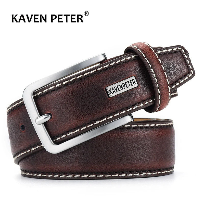 Fashion Men Belts Genuine Leather Luxury Designer Brown Vintage Waist Belt For Jeans Cinturon ...