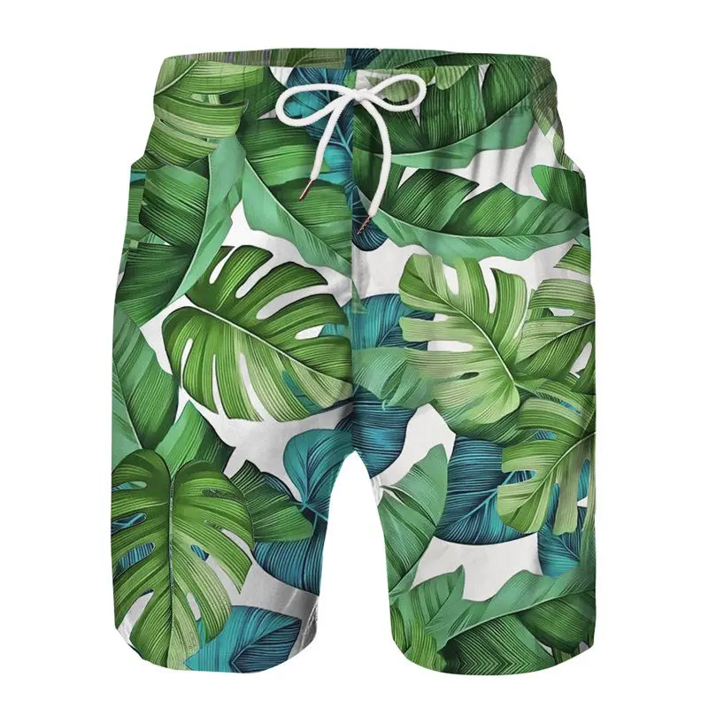 

Children Swimming Trunks 3D Green Leaves Printing Quick Dry Surf Travel Holiday 2019 Summer Beach Short