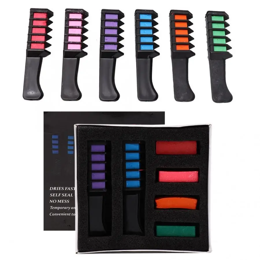

6Pcs Disposable Hair Coloring Chalk Comb Dye Hair Pastel Dyeing Comb Kit Beauty Tool Hair Color