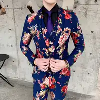 Slim Fit Floral Suits For Men Elegant Blue Men's Wedding Suit 2019 High Quality Prom Dress Mens Suits With Flower Designs Q655