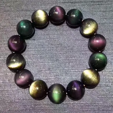 

Natural obsidian bracelet multi-treasure bracelet auspicious three treasure gold obsidian purple green eye 16MM
