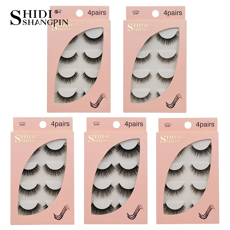 

Soft 3D Mink Eyelashes 4 Pairs Handmade Reusable Lashes Natural Long Eyelashes Popular Volume False Lashes Extension Makeup Tool