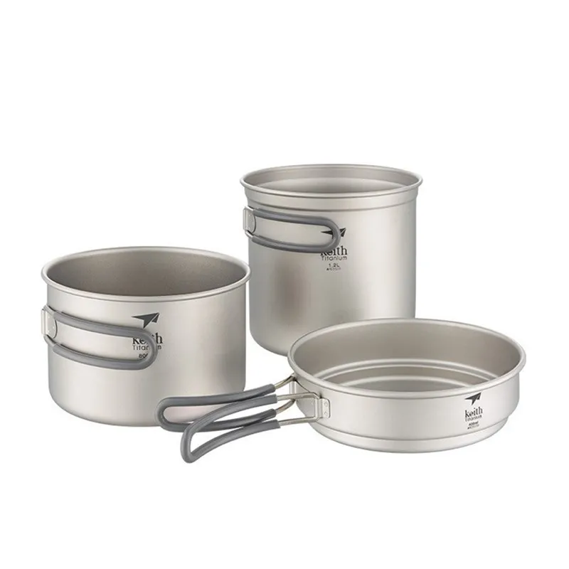 

3pcs/Set Outdoor Titanium Pot and Pan Cook Set Teapot Picnic Tableware Kettle Pot Ultralight Camping Traveling Cookware Utensils