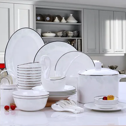 Мода, набор тарелок, китайская Минималистичная посуда из костяного фарфора, 56 шт., Корейская посуда, кухонная посуда, миска, Бытовая Посуда