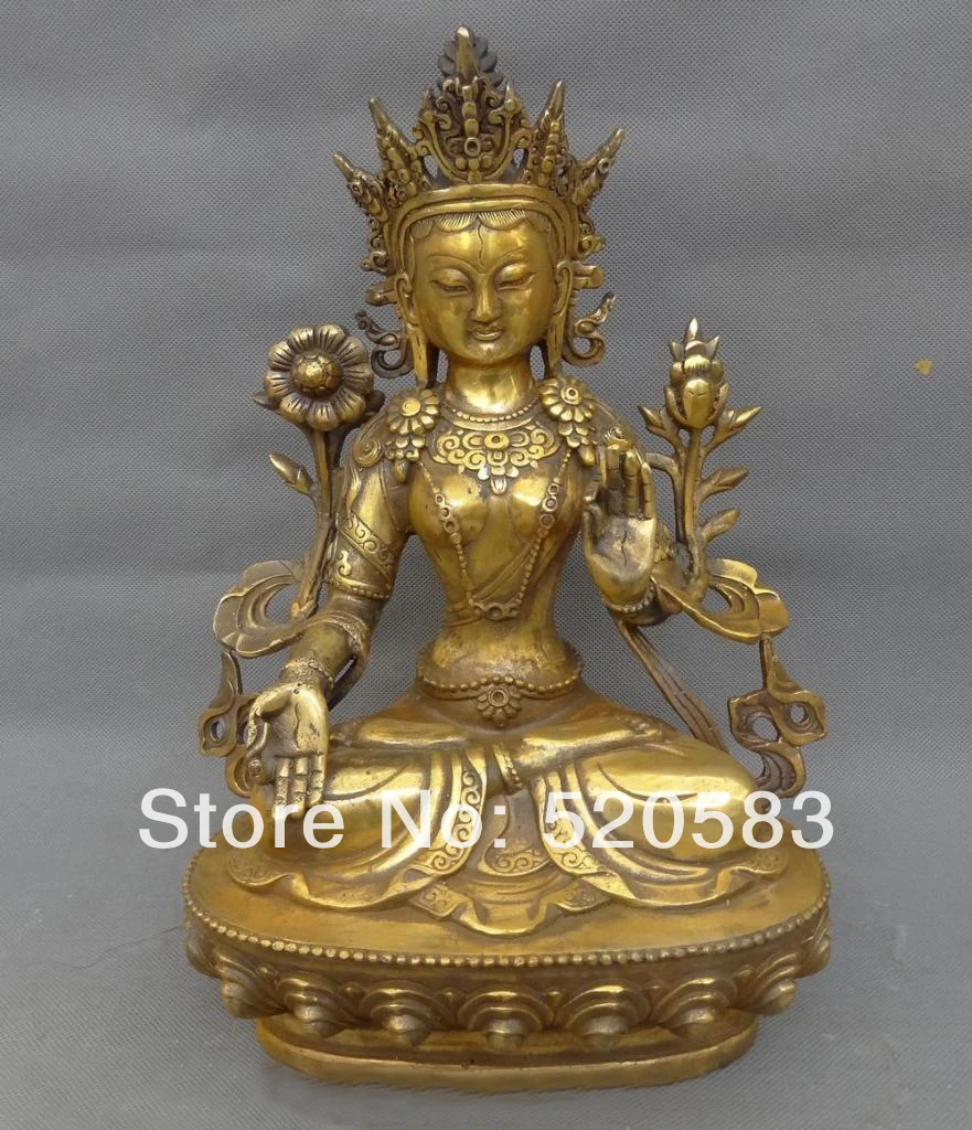 

12" Tibet Bronze Gilt Buddhism Protect 7-Eyes White Tara Statue Goddess Joss