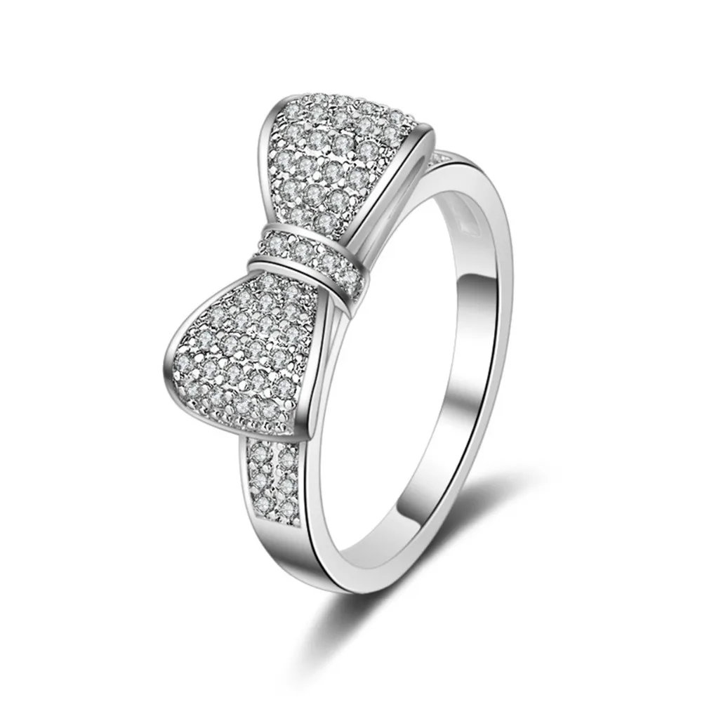 

Women Rings Fashion 925 Sterling Silver Bowknot Birthstone Bride Princess Wedding Ring for Ladies Stainless Steel Jewelry 2018
