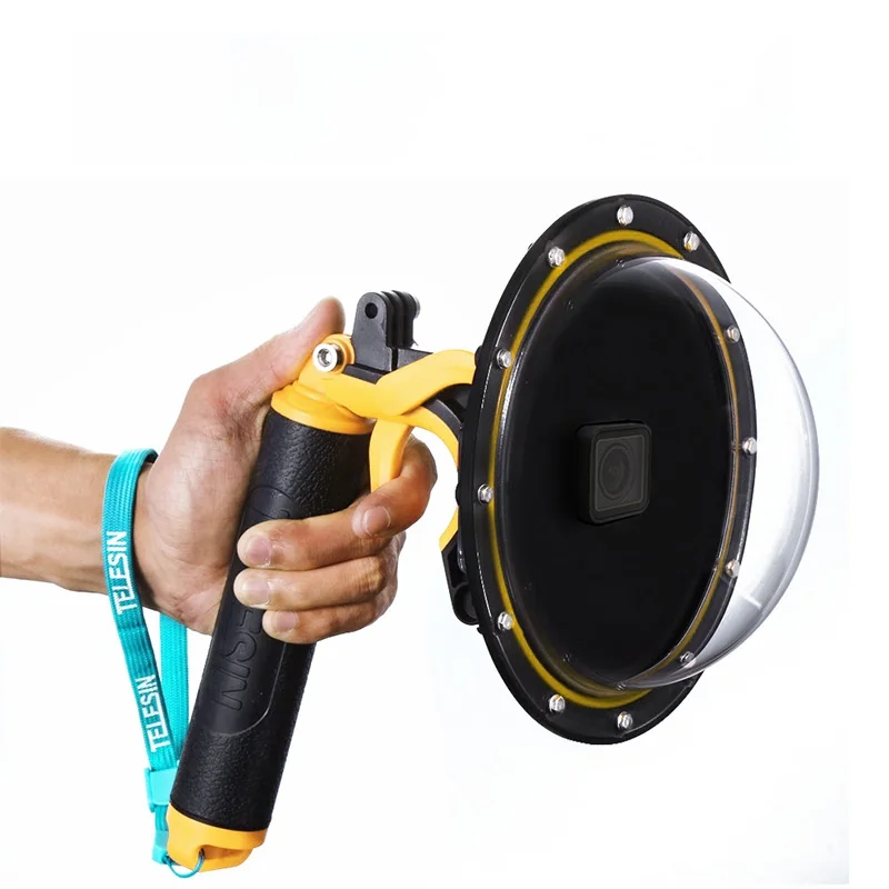 Prix pour Telesin 6 "dôme port couverture avec boîtier étanche logement flottant poignée pistolet trigger pour gopro hero 5 dôme lentille accessoires Prix pour Telesin 6 "dôme port couverture avec boîtier étanche logement flottant poignée pistolet trigger pour gopro hero 5 dôme lentille accessoires