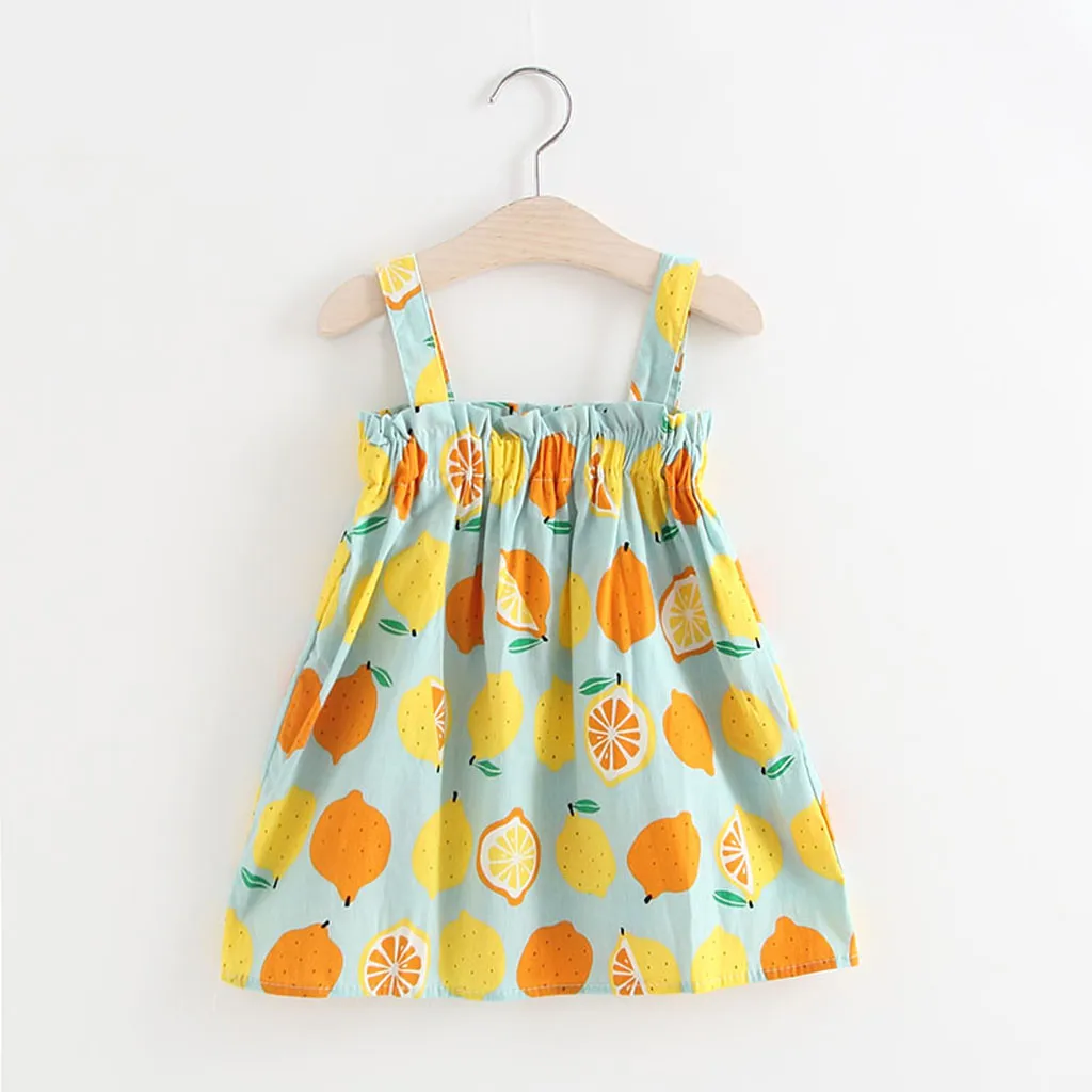 

Toddler Kids Dresses Girls Cotton Casual Tops Vest Sleeveless Fruit Printing Top Lemon Print Strap Princess Party Sundress Tops