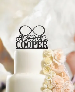 

Personalized Infinity Symbol Mr & Mrs Wedding Cake Topper Customized Last Name To Be Cake topper | Solid Color Cake Toppers