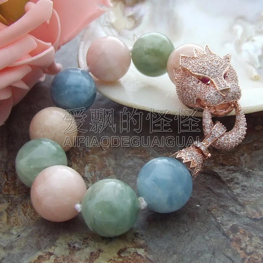 

B051112 8'' Big 18MM Round Blue Pink Stone Bracelet