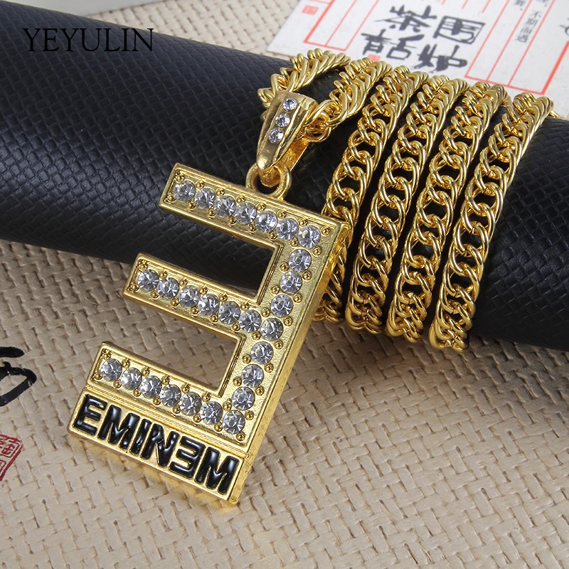 

Hip Hop Gold Color Letter E Pendants & Necklaces With Long Twist Chain Statement Necklace For Woman Men