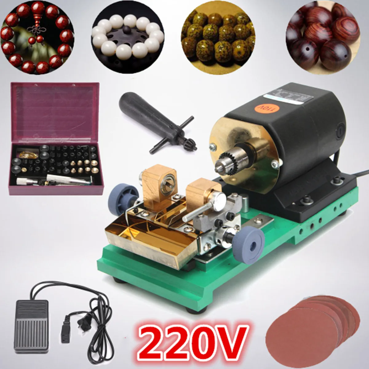 

380W 220V Pearl Drilling Holing Machine Driller Full Set Jewelry Jade Driller Tools With Sanding Disc