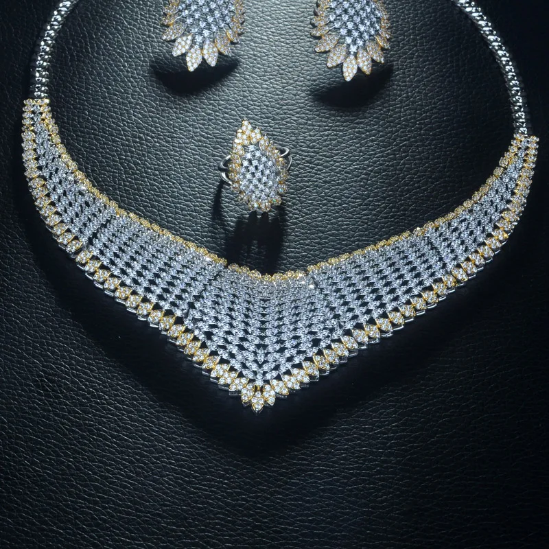  Be 8 ensemble de bijoux de mariée Design géométrique de luxe 2 tons AAA cubique zircone mode nigéri