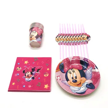 

Party Supply Disney Minnie Mouse Cartoon Cup+Plate+Napkin Event Party Straw Girl Birthday Party Wedding Decoration Supply 46Pcs