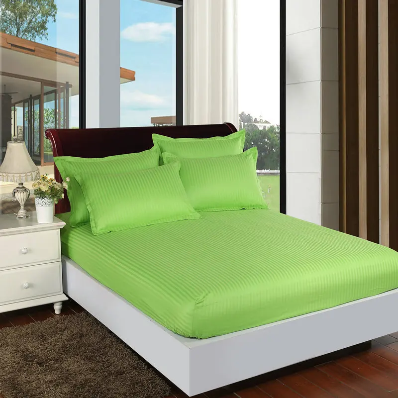 Хлопок, сплошной цвет, простыня в полоску, наматрасник, четыре уголка с эластичной лентой, простыня, постельные принадлежности для отелей - Цвет: Green