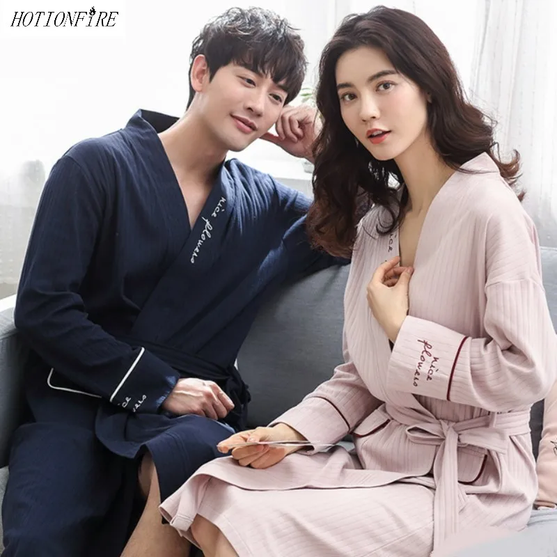 Женские и мужские банные халаты сезон осень-весна хлопковая одежда для сна с