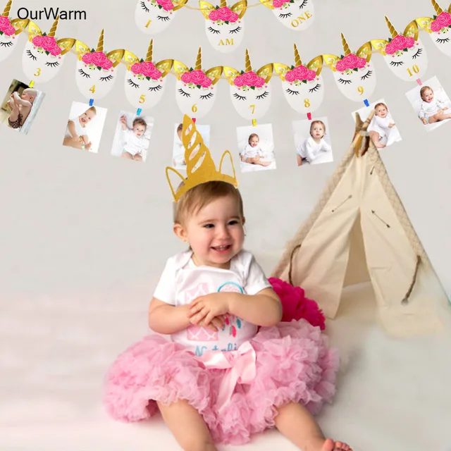 Ourwarm 1 Set 1st Birthday Unicorn Party Decoration Happy Birthday