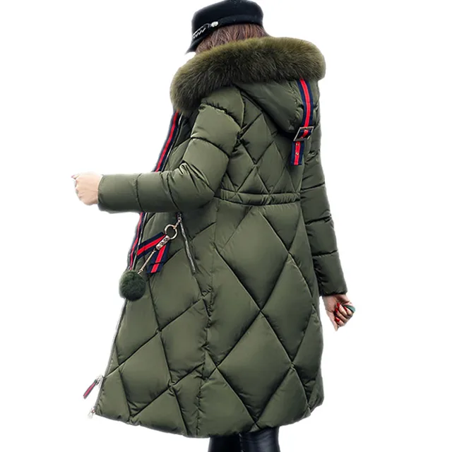 US $29.11 Big fur winter coat thickened parka women stitching slim long winter coat down cotton ladies down p