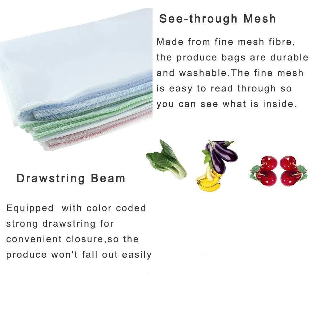 15 pcs Malha Saco Reutilizável eco friendly