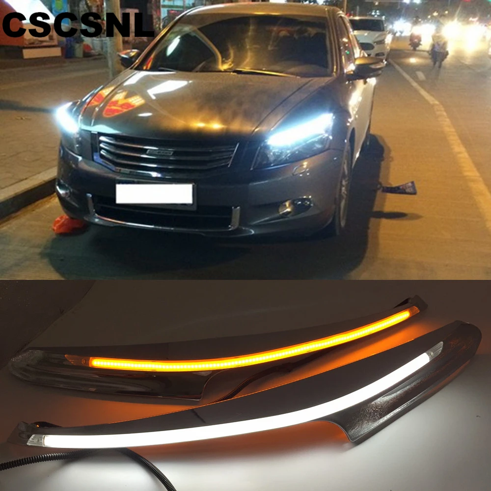 

2PCS Car Headlight Eyebrow Decoration Yellow Turn Signal DRL LED Daytime Running Light For Honda Accord 2011 2012 2013 2014