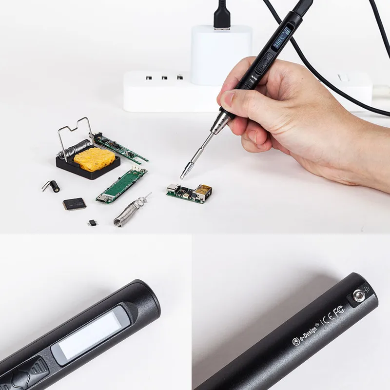 de solda qc3.0 usb tipo-c oled interface