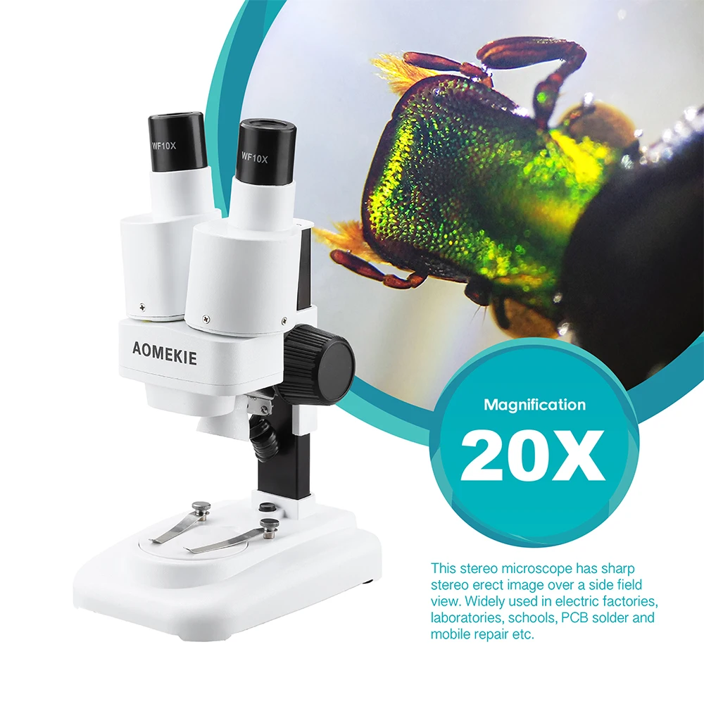 AOMEKIE 20X Stereo Microscope Binocular with LED