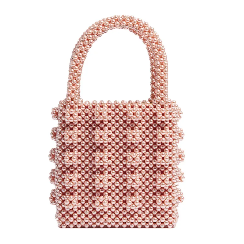 

Women brand fashion pearls bag beaded box bucket totes bag women party elegant handbag luxury black white yellow pink wholesale