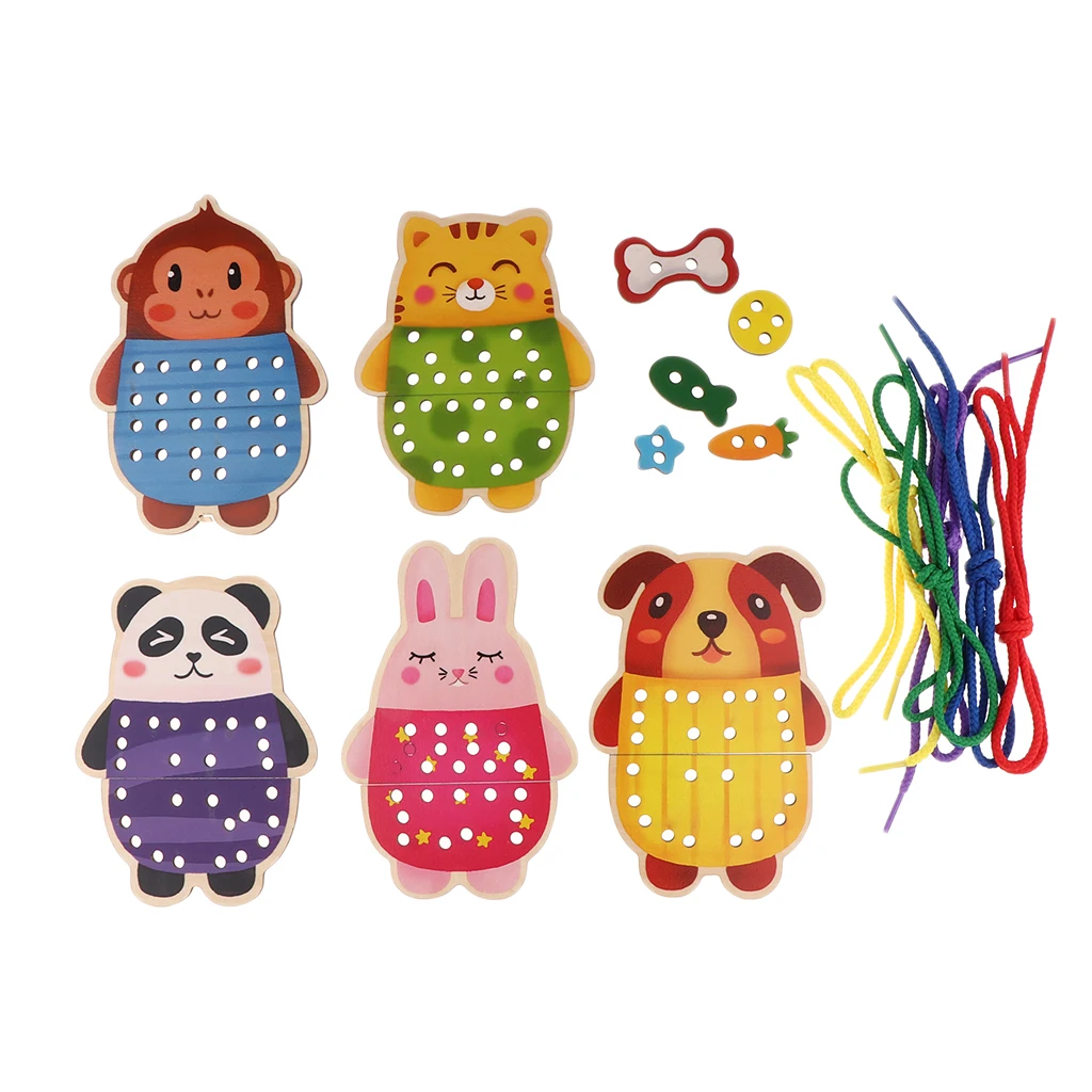 5pcs/set Lacing Toys Early Kids Education Intellectual DIY Threading Puzzle Dress Up Toy Toddler Baby Hand-Eye Coordination Toy