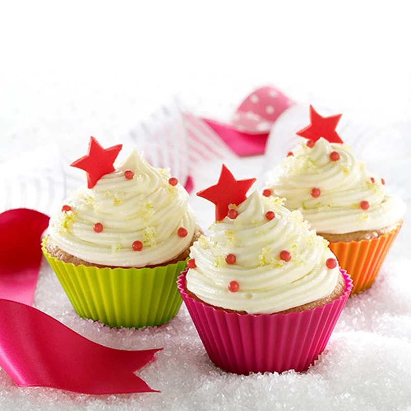 6Pcs Silicone Muffin Cups Cake Mold Round Cupcake Mold Reusable Cupcake Liners Silicone Mold Pastry Baking Tools Mixed Colors (1)