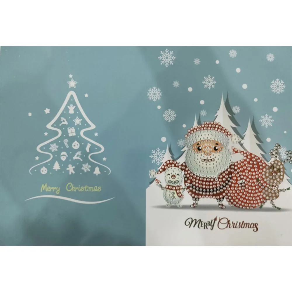 8pcs Set Diamond Painting Christmas Greeting Cards Diamond Mosaic Cartoon Mini Santa Claus Merry Christmas Paper Cards Gift