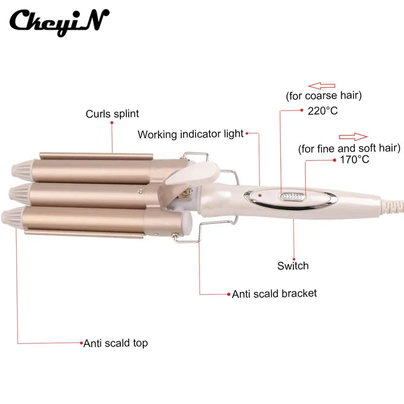 Профессиональные щипцы для завивки волос палочка керамические тройные Цилиндрические ролики бигуди для крупных волн стайлер для волос Быстрый нагрев Инструменты для укладки 28