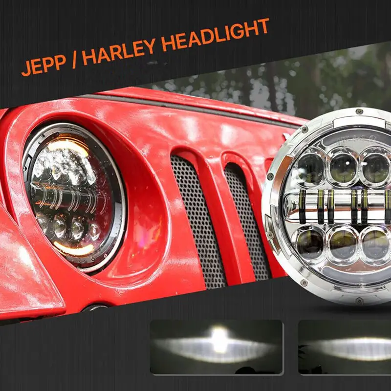 

7 inch 80w Round LED Headlight with DRL High Low Beam Leds Chip for JEEP Wrangler 2007-2017 Jk Tj Fj Hummer 7" Car Headlights
