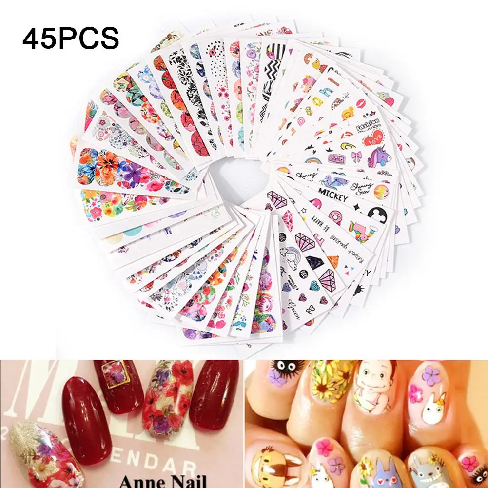 

45 PCS 3D Nail Transfer Stickers Decal Flower Star Petals Decals