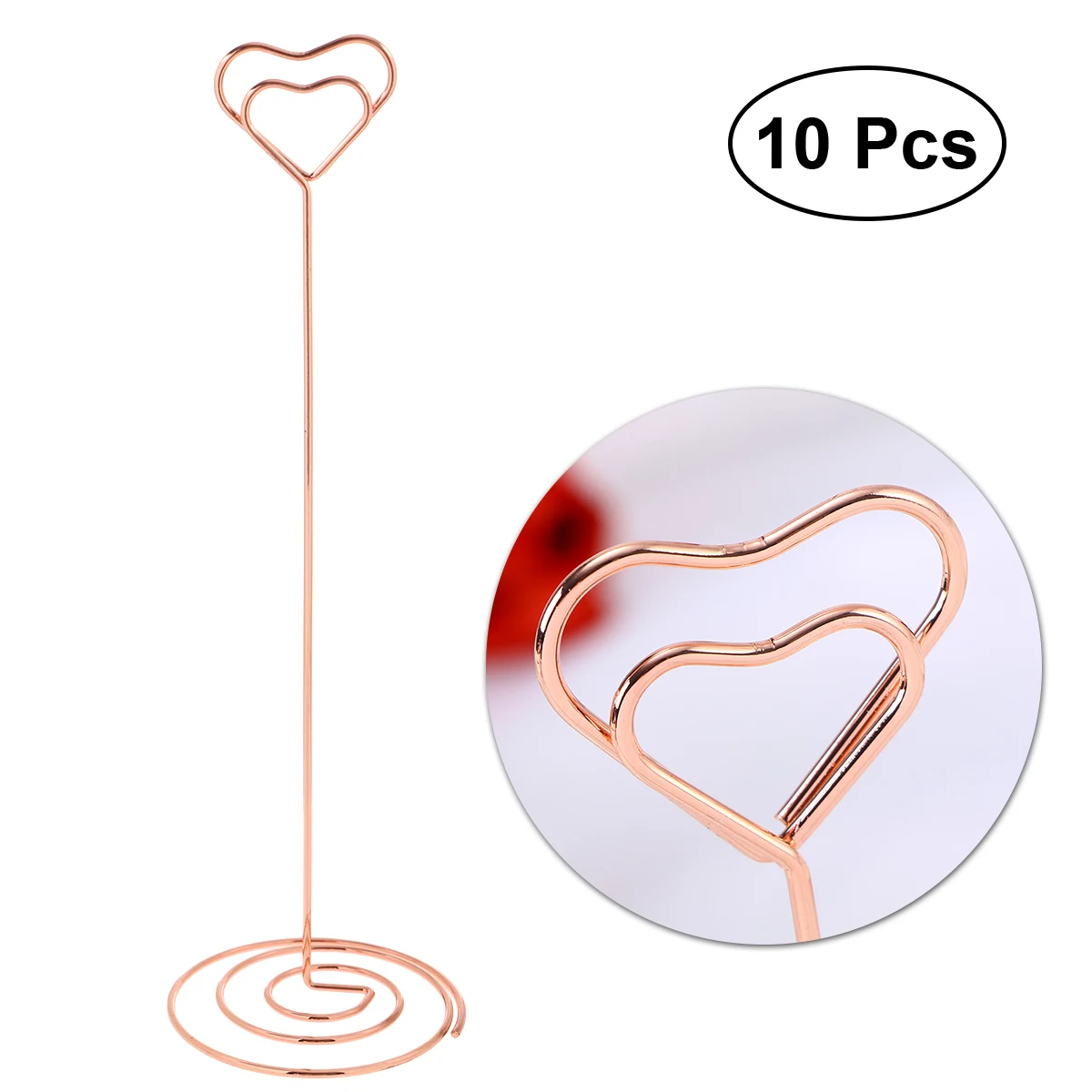 

10pcs 22cm Love Heart Shape Memo Photo Stand Holder Metal Card Paper Note Clips for Wedding Party Table Decoration (Rose Gold)
