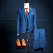 NA20 новая модель на заказ две пуговицы Королевский синий человек официальная одежда для выпускного вечера смокинги(пальто+ брюки+ жилет) Slim Fit Мужские костюмы