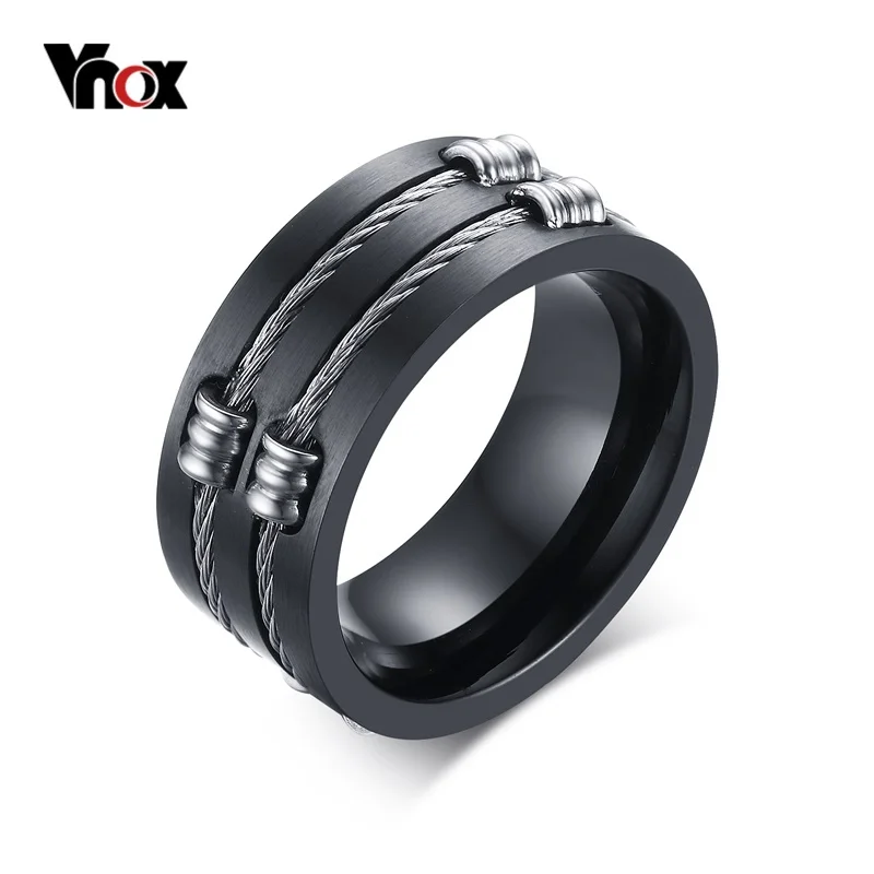Vnox Men's Black Ring Stainless Steel Cool Wire Rings For Male Boy Punk Rock