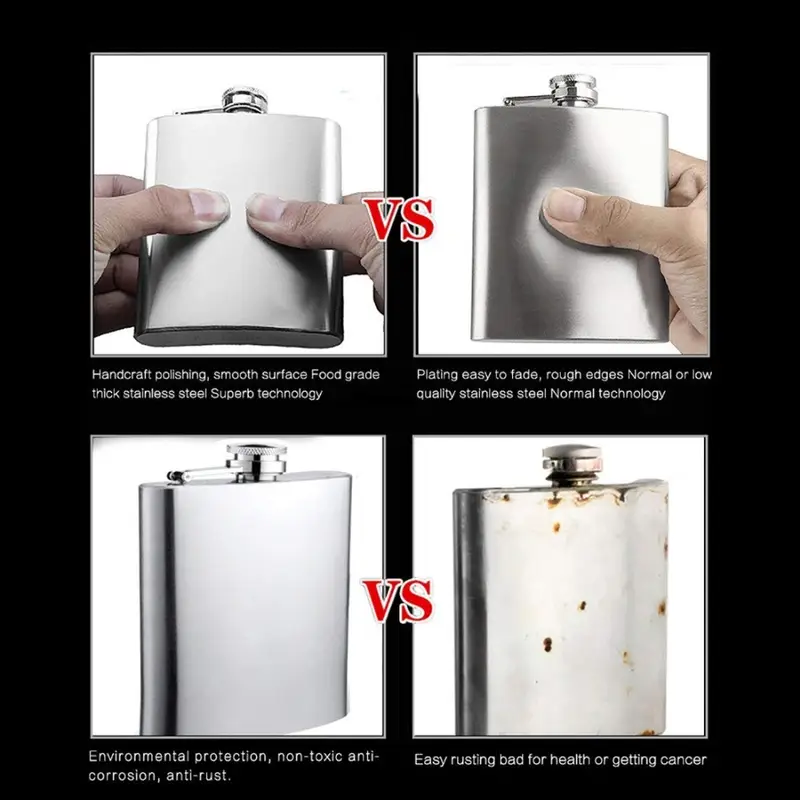 LMETJMA 1 4 5 6 7 8 9 10 oz Stainless Steel Hip Flask with Funnel Pocket Hip Flask Alcohol Whiskey Hip Flask Screw Cap KC0139 - Image 2