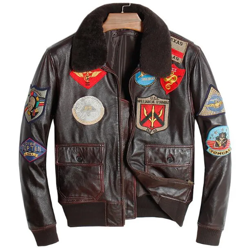 Air Force Flight Jacket Genuine Leather Jacket Men Winter Sheepskin ...
