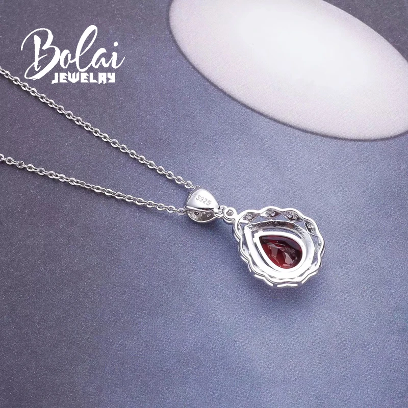 Bolaijewelry, Натуральный Красный Гранат Драгоценный Камень Груша 7*10 мм Огранка 925 Серебряный кулон для женщин Юбилей Рождество вечерние лучший подарок коробка